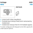 Schlage ND12D-ATH-626 Cylindrical Lever Lock, Exit Function, Satin Chrome