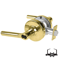 Schlage ND50-BD-BRW 605 entrance/office cylindrical lock, bright brass Broadway lever, SFIC prep less core