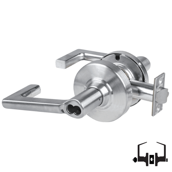 Schlage ND50-JD-LON 626 entrance lock, satin chrome cylindrical lockset with Longitude lever, less core