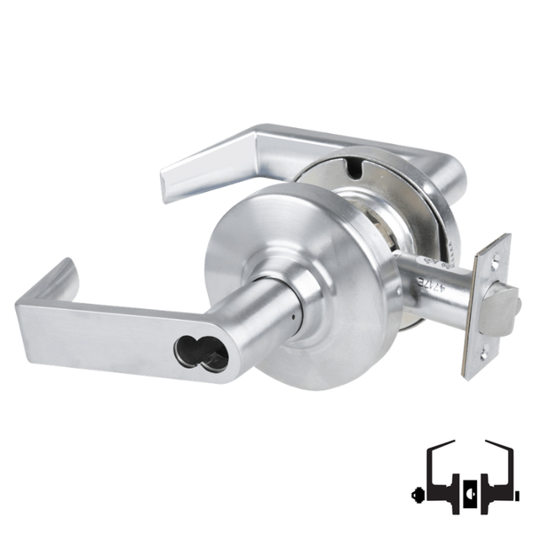 Schlage ND50JD-RHO-626 entrance lock, satin chrome Rhodes lever with FSIC prep and cylindrical latch