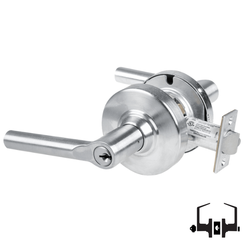 Schlage ND50PD BRW 626 entrance lock, satin chrome cylindrical lockset with Broadway lever and keyed cylinder