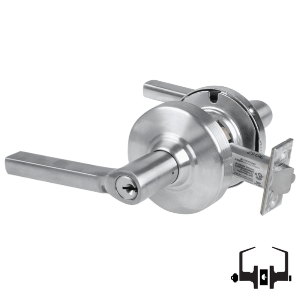 Schlage ND50PD LAT 626 cylindrical entrance lock with Latitude lever, brushed chrome finish, keyed cylinder
