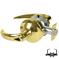 Schlage ND50-PD-OME 605 entrance/office lock with Omega lever, bright brass finish, keyed cylinder and latch