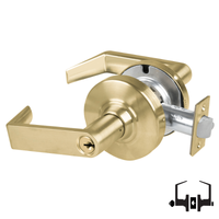 Schlage ND50PD RHO 606 entrance lockset, satin brass Rhodes lever with keyed cylinder and latch