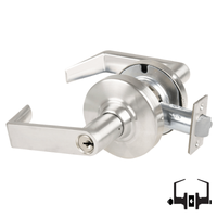 Schlage ND50PD RHO 619 entrance lockset, satin nickel cylindrical lock with Rhodes lever and keyed cylinder