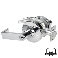 Schlage ND50PD RHO 625 entrance lock, bright chrome cylindrical lockset with Rhodes keyed lever and latch