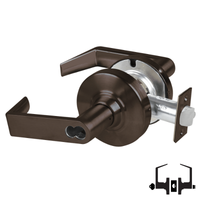 Schlage ND53-BD-RHO 613 entrance lock, dark bronze cylindrical lockset with Rhodes lever and latch