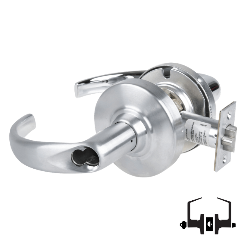 Schlage ND53-BD-SPA 626 entrance lock, satin chrome cylindrical lockset with Sparta lever, SFIC prep