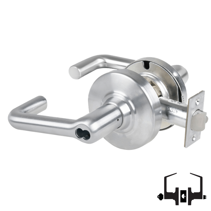 Schlage ND53-BD-TLR 626 entrance lever lock, satin chrome cylindrical lockset with tubular lever and latch