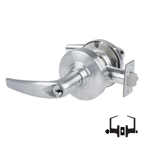 Schlage ND53-PD-ATH entrance lockset, Athens lever, satin chrome 626 finish, keyed cylinder