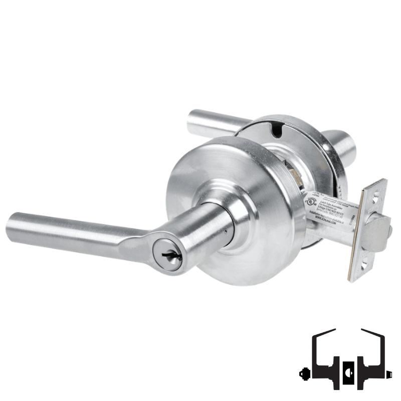 Schlage ND53-PD-BRW 626 cylindrical entrance lock with Broadway lever, satin chrome finish, keyed cylinder