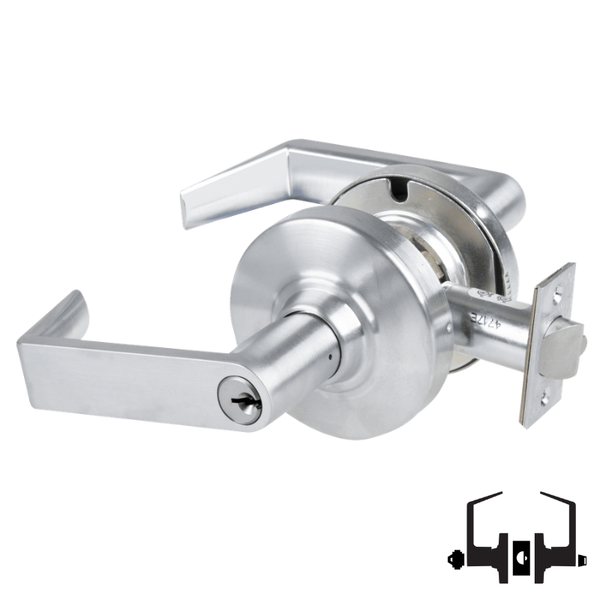 Schlage ND53PD RHO 626 entrance cylindrical lock, satin chrome, Rhodes lever with keyed cylinder