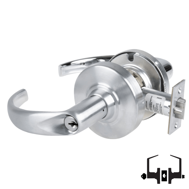 Schlage ND53-PD-SPA 626 entrance lock with Sparta lever, satin chrome finish, keyed cylinder and latch