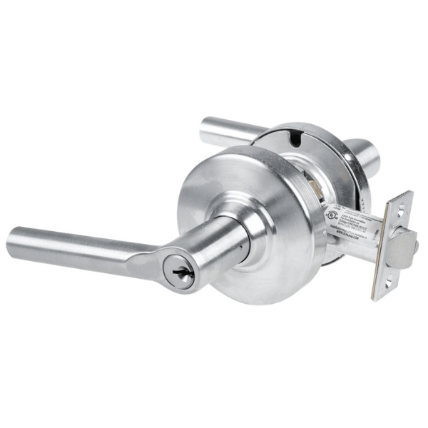 Schlage ND70PD-BRW classroom lockset, Broadway lever, satin chrome 626, cylindrical lock with keyed lever