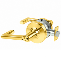 Schlage ND70PD-LON 605 classroom cylindrical lock, bright brass, Longitude lever with keyed cylinder and latch