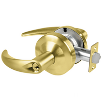 Schlage ND70PD-OME-606 classroom cylindrical lock, satin brass, Omega lever with keyed cylinder and latch