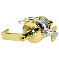 Schlage ND70PD-RHO 605 classroom cylindrical lock with Rhodes lever, bright brass finish
