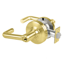 Schlage ND70PD-TLR classroom cylindrical lever lock, 606 satin brass, keyed, with latch and round rose