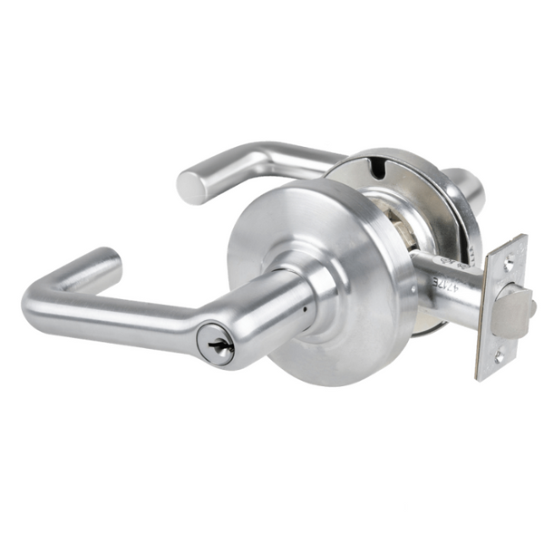 Schlage ND70PD-TLR 626 classroom cylindrical lock with tubular lever, satin chrome finish