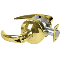 Schlage ND80PD-OME 605 storeroom cylindrical lock, bright brass, Omega lever with keyed outside