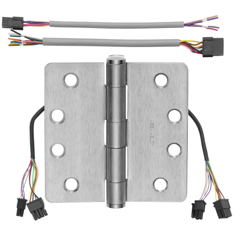 McKinney RC-TA2314-4-1/2x4-1/2-US32D-QC12 Full Mortise Bearing Hinge, ElectroLynx Electric Quick Connect 12 Wire, 5-Knuckle, Standard Weight, 4 1/2" x 4 1/2", Radius Corner, 630 Satin Stainless Steel Finish