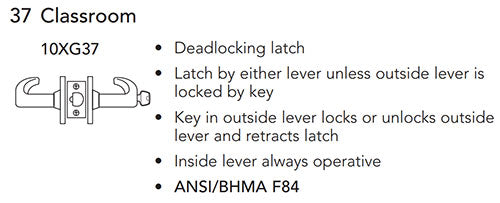 Sargent 60-V60-10XG37-VSLL Classroom Function Cylindrical Lock, Visual Indicator Trim Outside Only, White/Red, LFIC Less Core