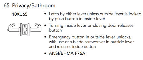 Sargent V33-10XU65-VSLL Privacy/Bathroom Function Cylindrical Lock, Visual Indicator Trim Both Side, Green/Red, Non-Keyed