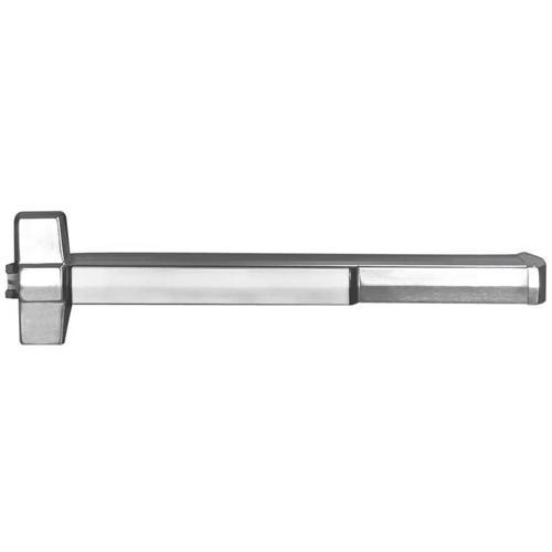 Image of the product Yale 7100 Rim Exit Device, Exit Only Wide Stile Pushpad, Less Trim, Hex Key Dogging, Grade 1, US32D Satin Stainless Steel Finish