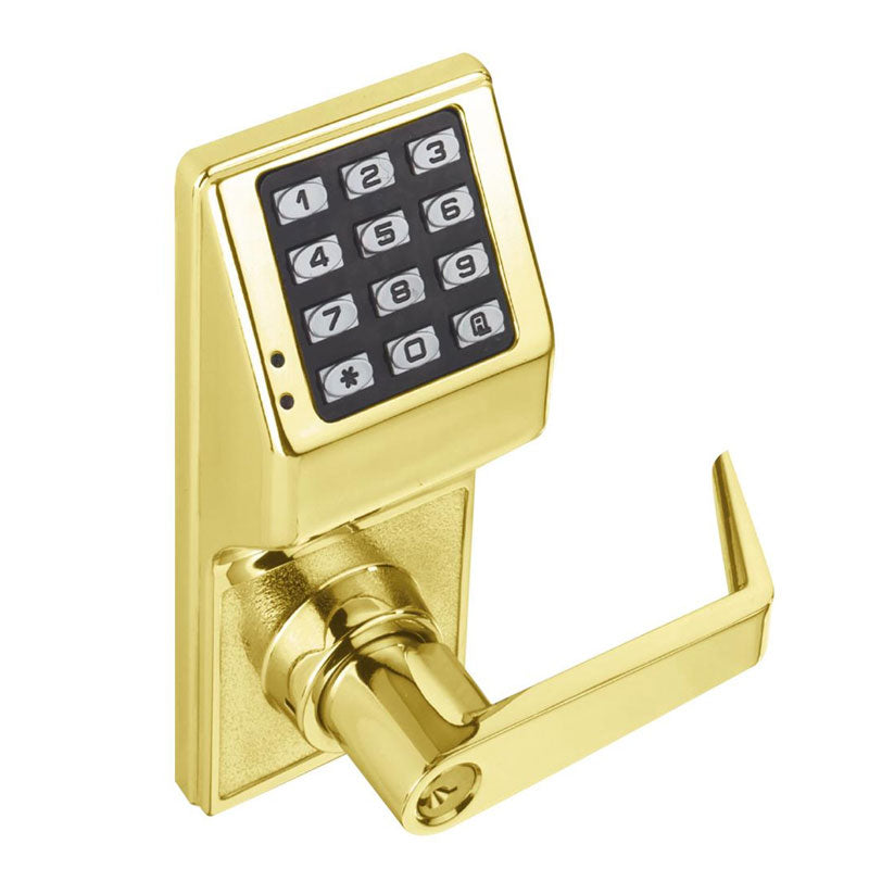 Alarm Lock DL2700/3  Digital Cylindrical Keyless Pin Door Lock, Straight Lever Trim, Bright Brass DISCONTINUED PRODUCT