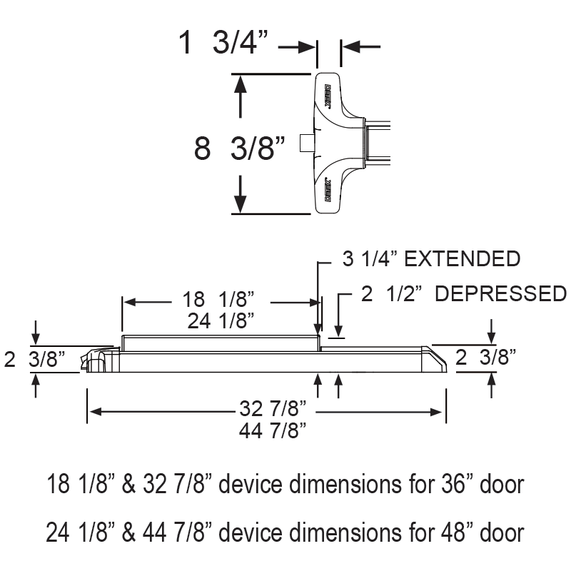 Detex V40W HD 711 99 36 Wide Stile Rim Exit Device dimensions