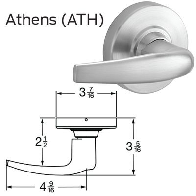 Schlage ND85PD-ATH-626 Hotel Lock - Schlage C 6-Pin Cylinder Keyed Different ATH Lever Satin Chrome