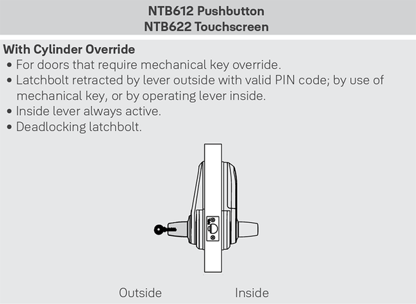 Yale AU-NTB612-NR 626 Nextouch Generation 2 Keypad, Cylindrical Lock Pushbutton Keypad
