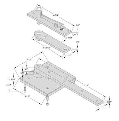 ABH 0117.75 Heavy Duty Center Hung Pivot Set Complete Set Top And Bottom dimensions