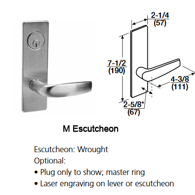 M Escutcheon Plate - Corbin Russwin ML2051 Mortise Lever Lock set Entrance or Office Function
